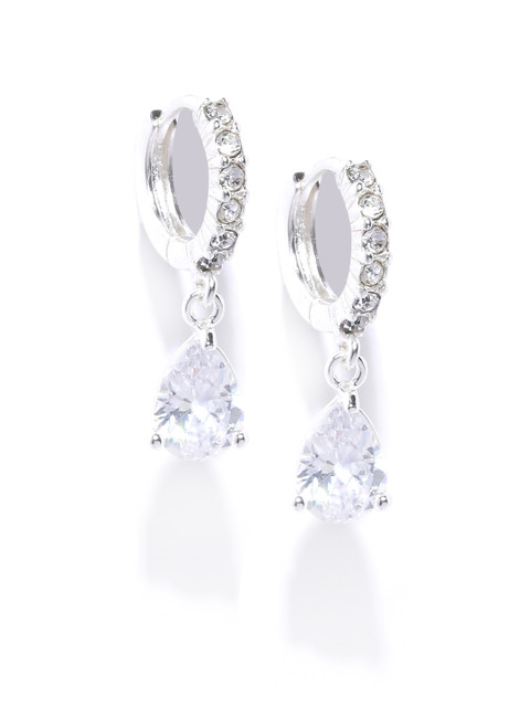 

Forever New Silver-Toned CZ Studded Contemporary Drop Earrings