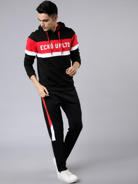 

Ecko Unltd Men Black & Red Colourblocked Hooded Sweatshirt