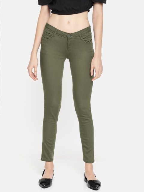 

AND Women Olive Green Skinny Fit Mid-Rise Clean Look Stretchable Jeans