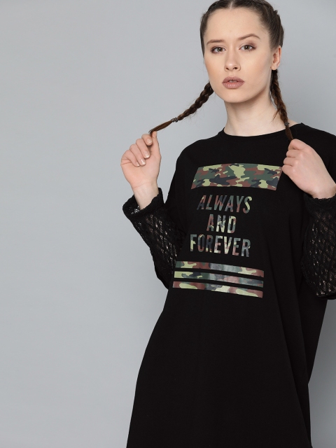 

Kook N Keech Women Black & Green Printed T-shirt Dress