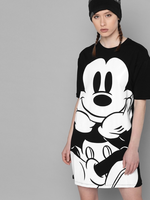 

Kook N Keech Disney Women Black& White Mickey Mouse Printed T-shirt Dress