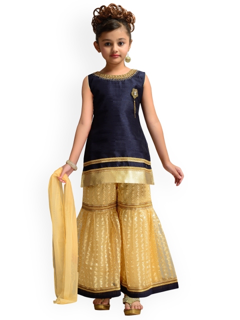 

Kidling Girls Blue & Beige Solid Kurta with Sharara & Dupatta