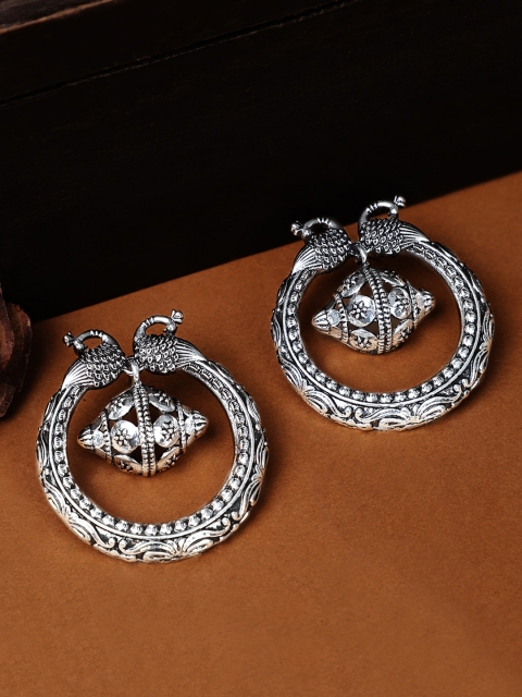 

Rubans Silver-Toned Oxidised Classic Drop Earrings