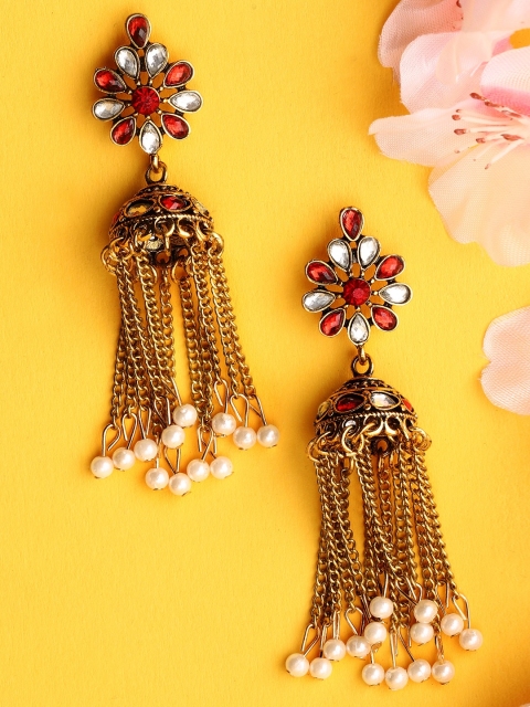 

Rubans Gold-Toned Dome Shaped Oxidised Jhumkas