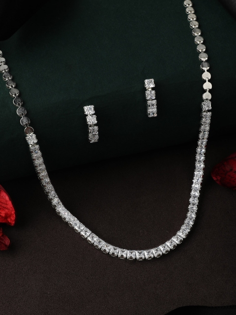 

Rubans Women Silver-Plated Handcrafted CZ Studded Jewellery Set