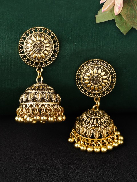

Rubans Gold-Toned Dome Shaped Oxidised Jhumkas