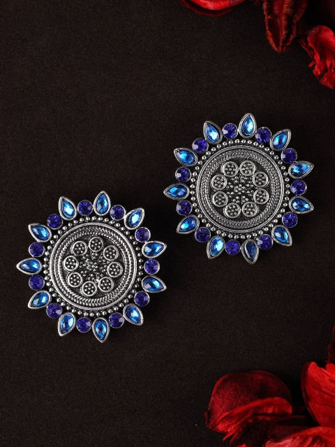 

Rubans Silver-Toned & Blue Oxidised Circular Studs