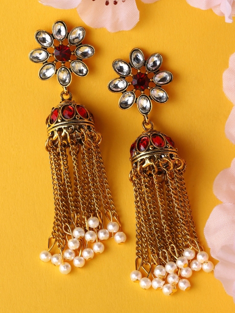 

Rubans Gold-Toned Dome Shaped Oxidised Jhumkas