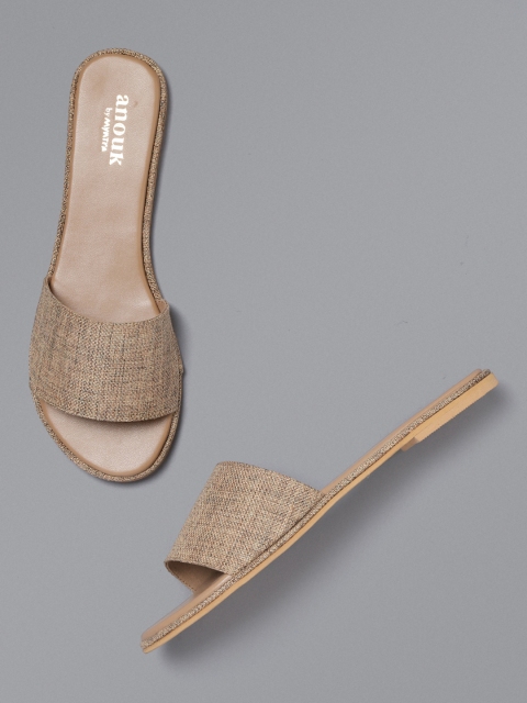 Women Beige Solid Open Toe Flats