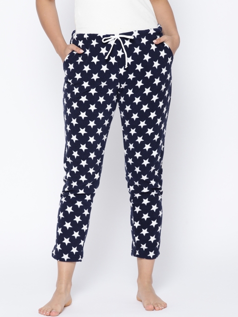 

Kanvin Women Navy Blue & White Printed Cropped Fleece Lounge Pants