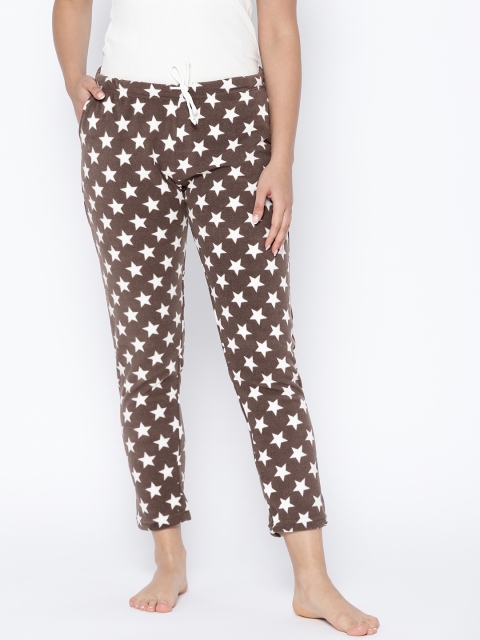 

Kanvin Women Brown & White Printed Cropped Fleece Lounge Pants