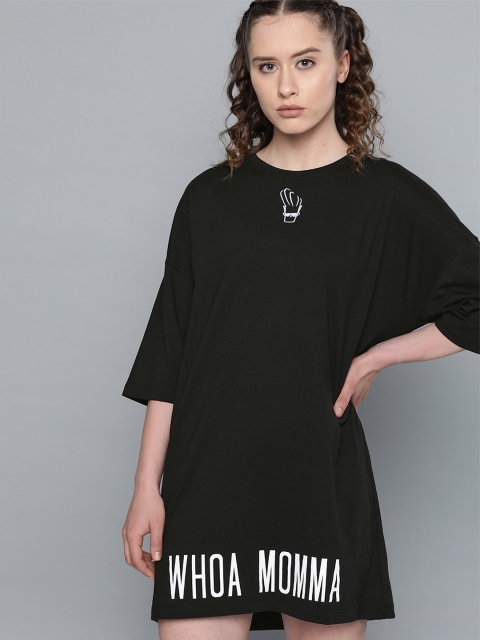 

Johnny Bravo by Kook N Keech Women Black Solid T-shirt Dress