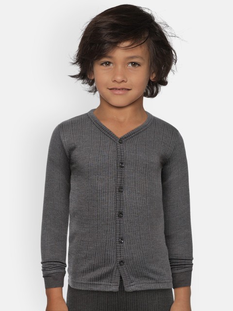 

Kanvin Kids Pack of 2 Charcoal Grey Self-Striped Thermal Tops
