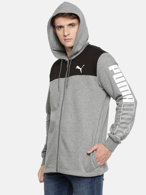 

Puma Men Grey Melange Solid Up N Down FZ Hooded Sweatshirt