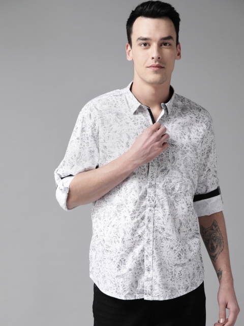 

DENNISON Men White & Grey Modern Slim Fit Printed Casual Shirt