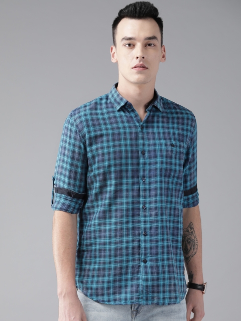 

DENNISON Men Blue Modern Slim Fit Checked Casual Shirt