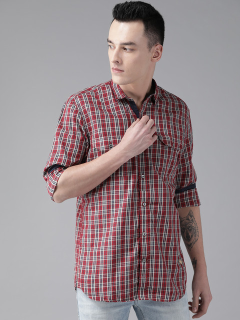

DENNISON Men Red & Beige Slim Fit Checked Casual Shirt