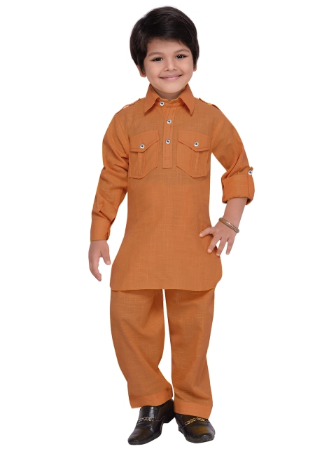 Boys Brown Solid Kurta with Trousers