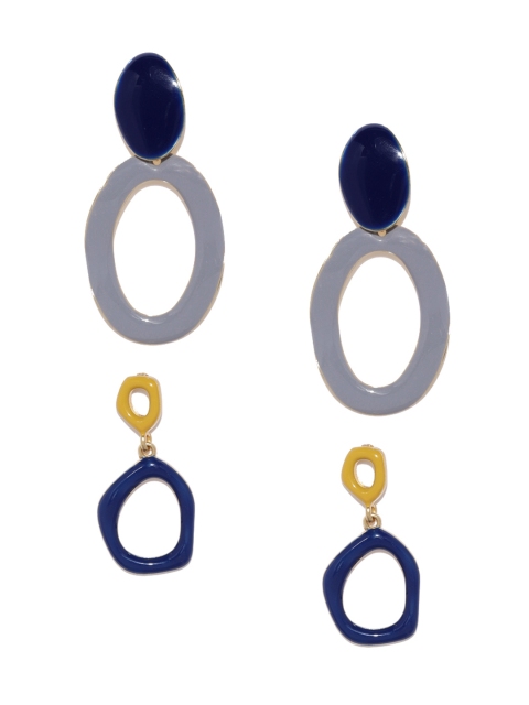 

Blisscovered Set Of 2 Blue Geometric Drop Earrings