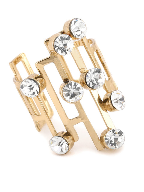 

Blisscovered Gold-Toned Semi Precious Stone Studded Cocktail Adjustable Ring