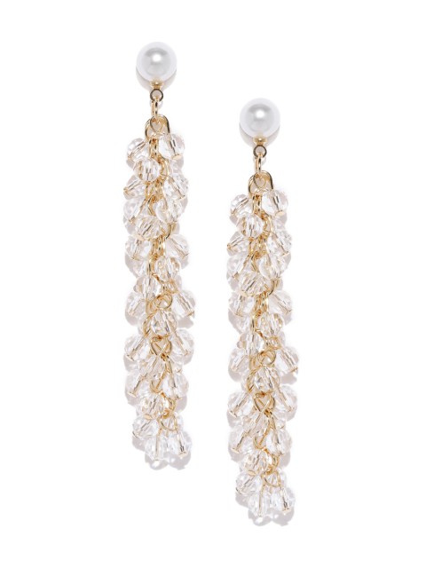 

Blisscovered White & Gold-Toned Contemporary Drop Earrings