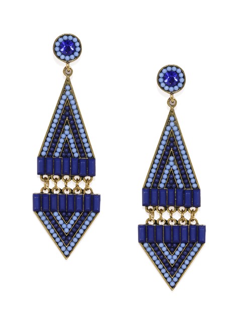 

Blisscovered Blue & Gold-Toned Geometric Drop Earrings