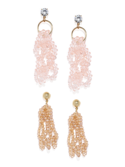 

Blisscovered Set Of 2 Pink & Beige Contemporary Drop Earrings
