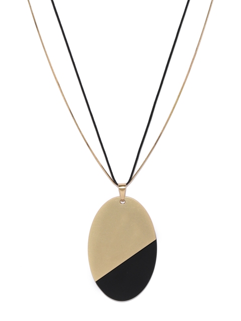 

Blisscovered Gold-Toned & Black Oval Pendant with Double-Stranded Chain