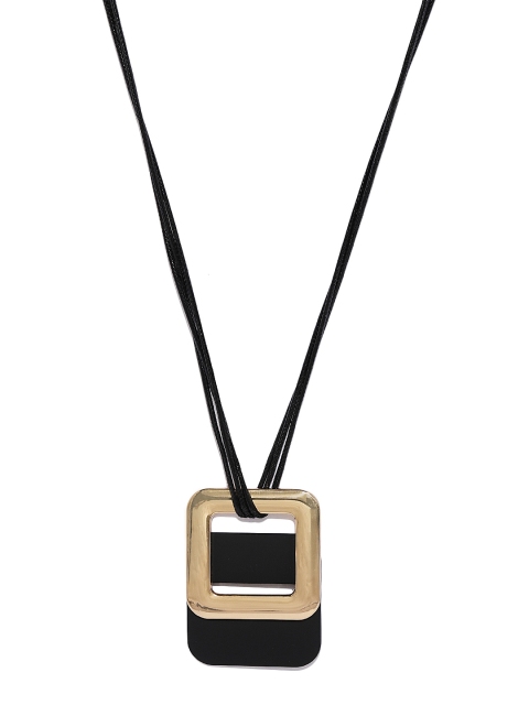 

Blisscovered Gold-Toned & Black Square Pendant with Multi-Stranded Chain