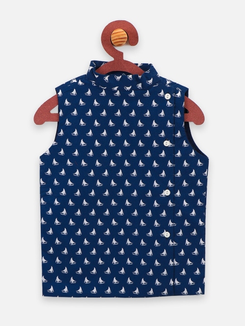

LilPicks Boys Blue & White Printed Woven Nehru Jacket