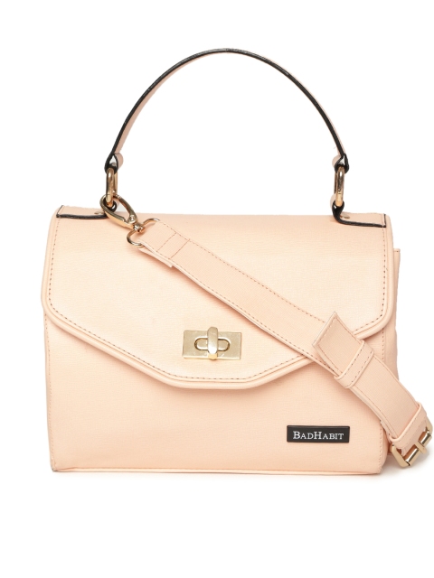 

BAD HABIT Peach-Coloured Solid Satchel Bag with Detachable Sling Strap