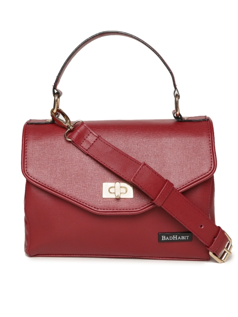 

BAD HABIT Maroon Solid Satchel Bag with Detachable Sling Strap