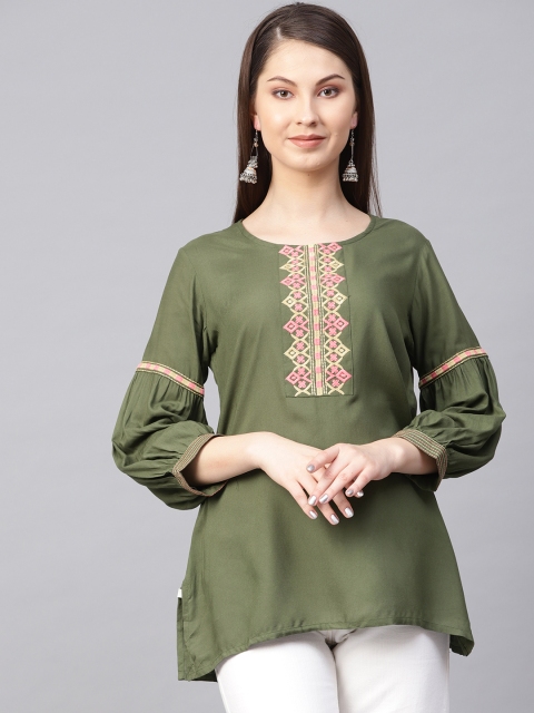 

Shree Women Olive Green Embroidered Detail Tunic