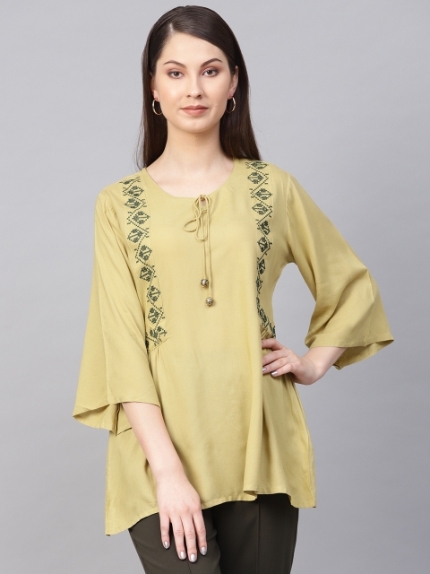 

Shree Women Green Embroidered Detail Tunic