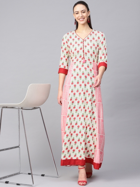 

Shree Women Green & Red Printed Maxi Dress, White