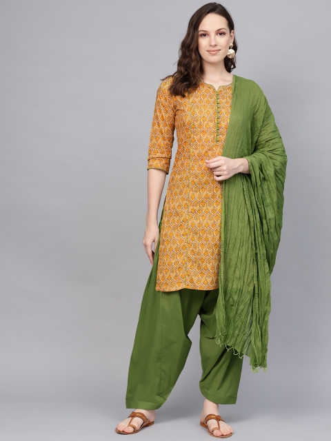 

Jaipur Kurti Women Yellow & Green Printed Kurta with Salwar & Dupatta