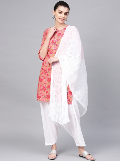 

Jaipur Kurti Women Pink & White Printed Kurta with Salwar & Dupatta