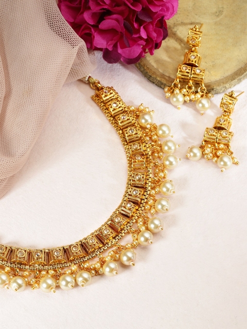 

Rubans Women Gold-Plated & White Stone & Pearl Embellished Jewellery Set