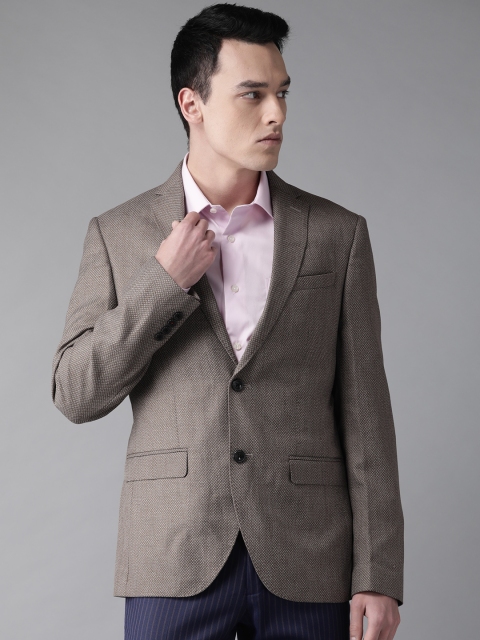 

Blackberrys Men Brown & Beige Self-Checked Slim Fit Single Breasted Smart Casual Blazer