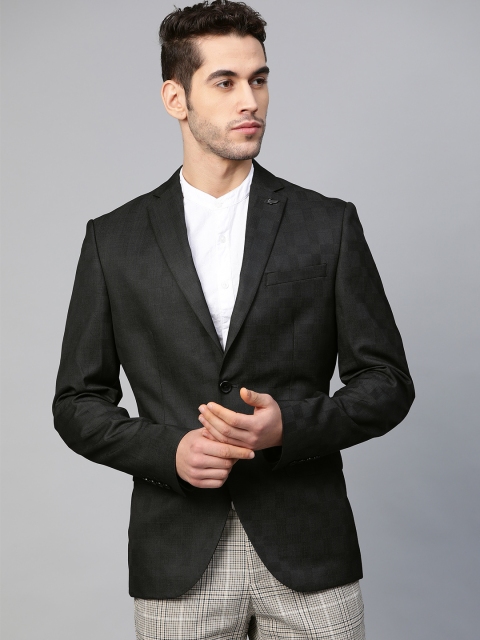 

Blackberrys Men Black Slim Fit Self-Checked Single-Breasted Smart Casual Blazer