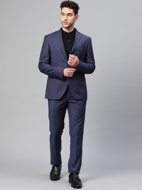 

Blackberrys Men Navy Self-Design Slim Fit Single-Breasted Partywear Suit, Navy blue