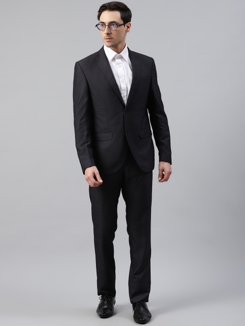 

Blackberrys Men Charcoal Grey Self-Design Slim Fit Single-Breasted Formal Suit