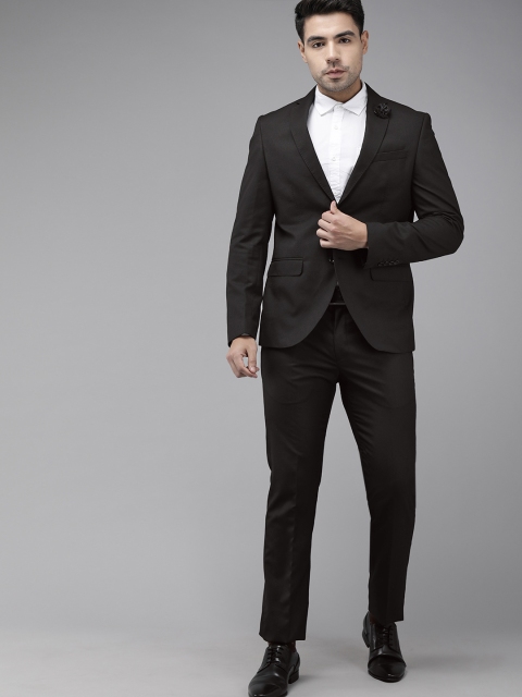 

Blackberrys Men Black Self-Design Slim Fit Single-Breasted Formal Suit