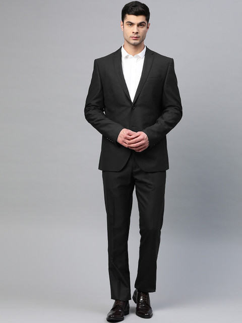 

Blackberrys Men Black Slim Fit Self-Design Single-Breasted Formal Suit