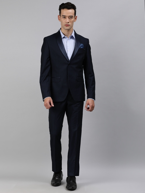 

Blackberrys Men Navy Blue Self-Design Slim Fit Single-Breasted Tuxedo Partywear Suit