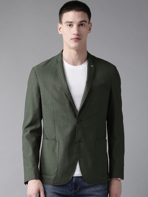 

Blackberrys Men Green Solid Unconstructed Fit Single Breasted Casual Blazer