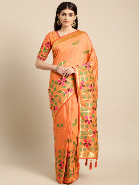 

MANOHARI Orange & Green Woven Design Saree