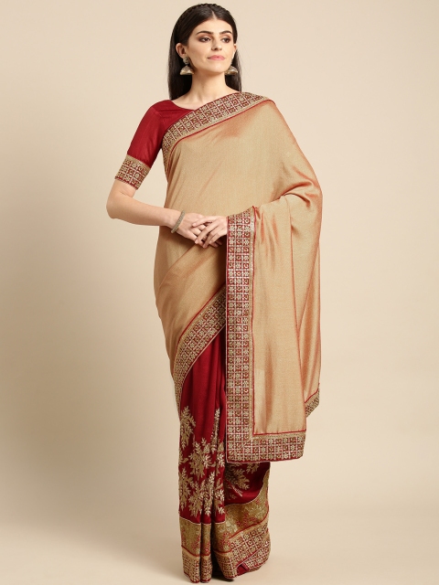 

MANOHARI Maroon & Golden Embroidered Saree