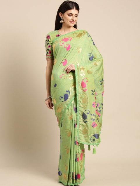 

MANOHARI Green & Pink Woven Design Saree
