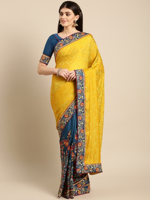 

MANOHARI Mustard Yellow & Blue Woven Design Half and Half Saree